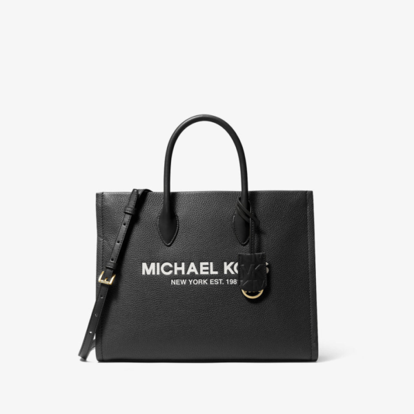 MICHAEL KORS Mirella Medium Pebbled Leather Tote Bag in Black