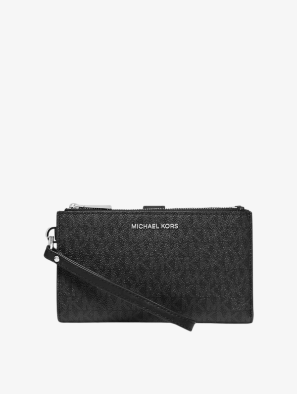 MICHAEL KORS Double zipper Smartphone wallet in Signature Black