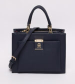 TOMMY HILFIGER Medium Logo Detail Satchel Bag in Navy Blue with Stripes