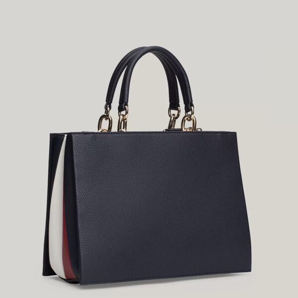 TOMMY HILFIGER Medium Logo Detail Satchel Bag in Navy Blue with Stripes