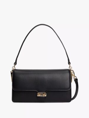 TOMMY HILFIGER Monogram Clasp Convertible Crossbody Bag in Black