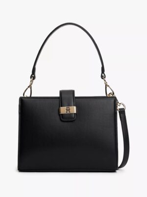 TOMMY HILFIGER Monogram Clasp Mini Satchel Bag in Black