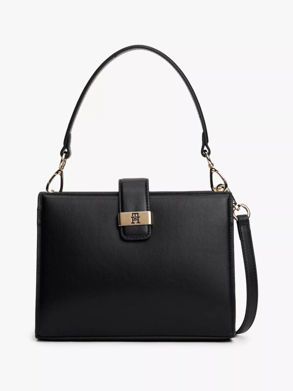 TOMMY HILFIGER Monogram Clasp Mini Satchel Bag in Black
