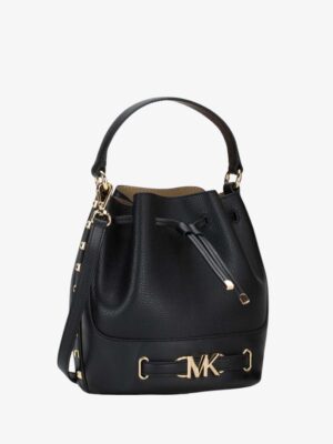 MICHAEL KORS Reed Medium Pebbled Leather Studded Bucket Bag in Black