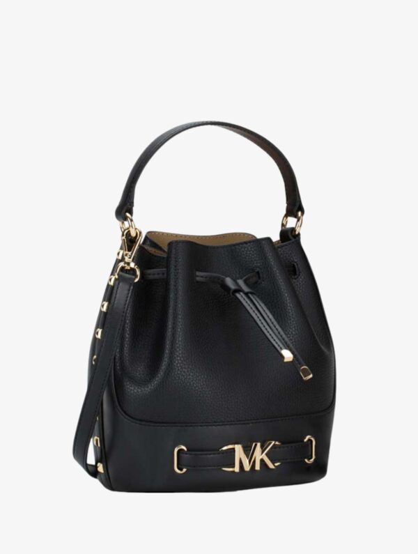 MICHAEL KORS Reed Medium Pebbled Leather Studded Bucket Bag in Black