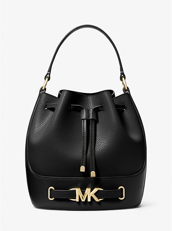 MICHAEL KORS Reed Medium Pebbled Leather Studded Bucket Bag in Black