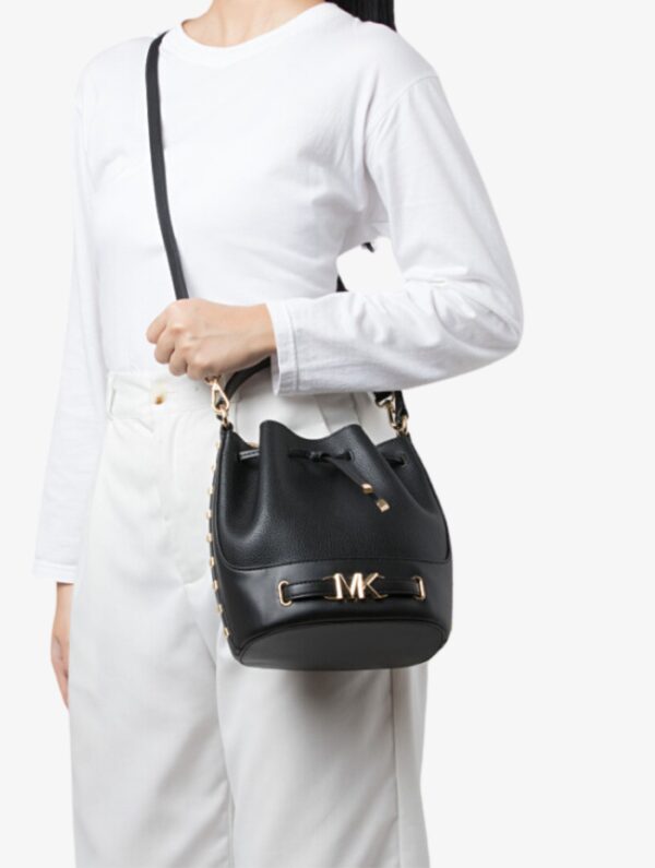 MICHAEL KORS Reed Medium Pebbled Leather Studded Bucket Bag in Black