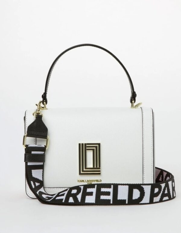 KARL LAGERFELD Simone Top Handle Signature Strap Crossbody Bag In Winter White