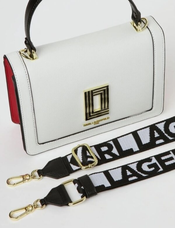 KARL LAGERFELD Simone Top Handle Signature Strap Crossbody Bag In Winter White