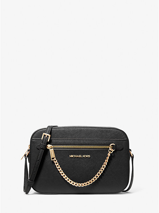 MICHAEL KORS Jet Set Large Chain Leather Crossbody Bag in Black