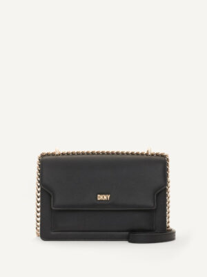 DKNY Millie Flap Leather Shoulder Crossbody bag in Black