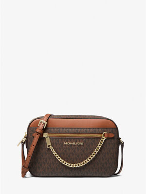 MICHAEL KORS Jet Set Large Chain Crossbody Bag in Signature brown