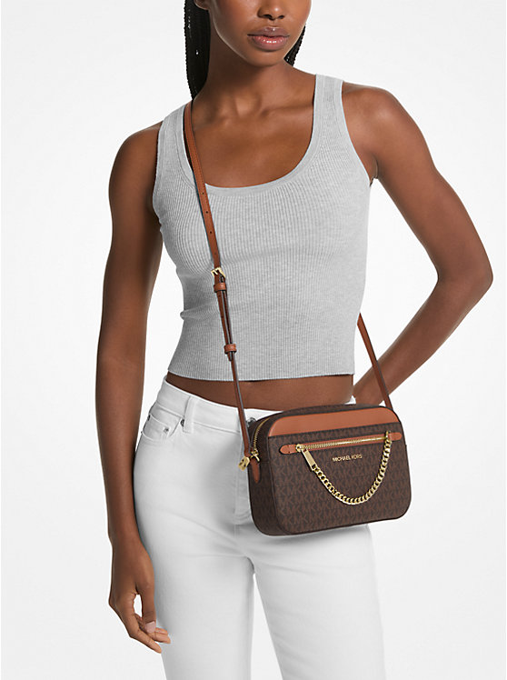 MICHAEL KORS Jet Set Large Chain Crossbody Bag in Signature brown