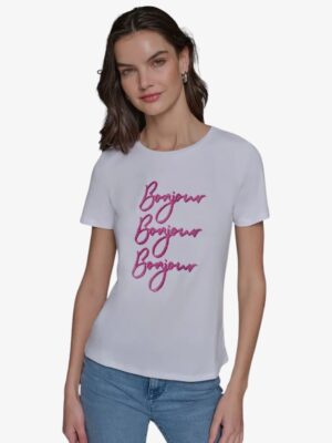 Karl Lagerfeld Bonjour Tee White/Pink Tshirt