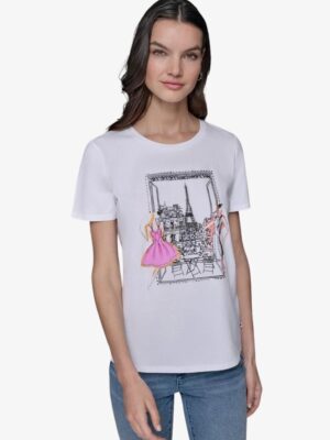 KARL LAGERFELD paris view tee in white tshirt