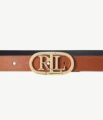 RALPH LAUREN Womens Logo Reversible Slim Leather Belt in Black/Tan.