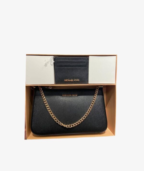MICHAEL KORS Gift Box Set Of Leather Crossbody Bag and Card Holder in Black