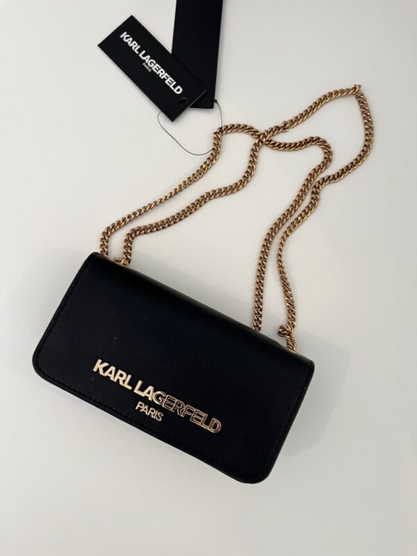 Karl Lagerfeld Paris Small Leather Shoulder bag with Chain in Black