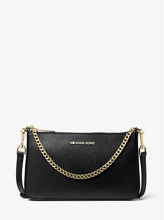 MICHAEL KORS Jet Set Narrow Crossbody Bag with Golden Chain In Black
