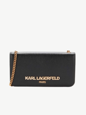 Karl Lagerfeld Paris Small Leather Shoulder bag with Chain in Black