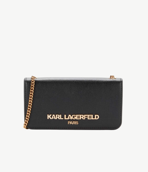 Karl Lagerfeld Paris Small Leather Shoulder bag with Chain in Black