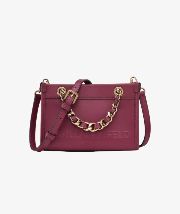 KARL LAGERFELD Savoie Small Leather Crossbody Bag in Wine