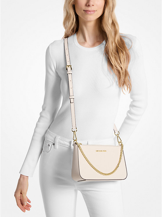 MICHAEL KORS Jet Set Narrow Crossbody Bag with Golden Chain In Optic White
