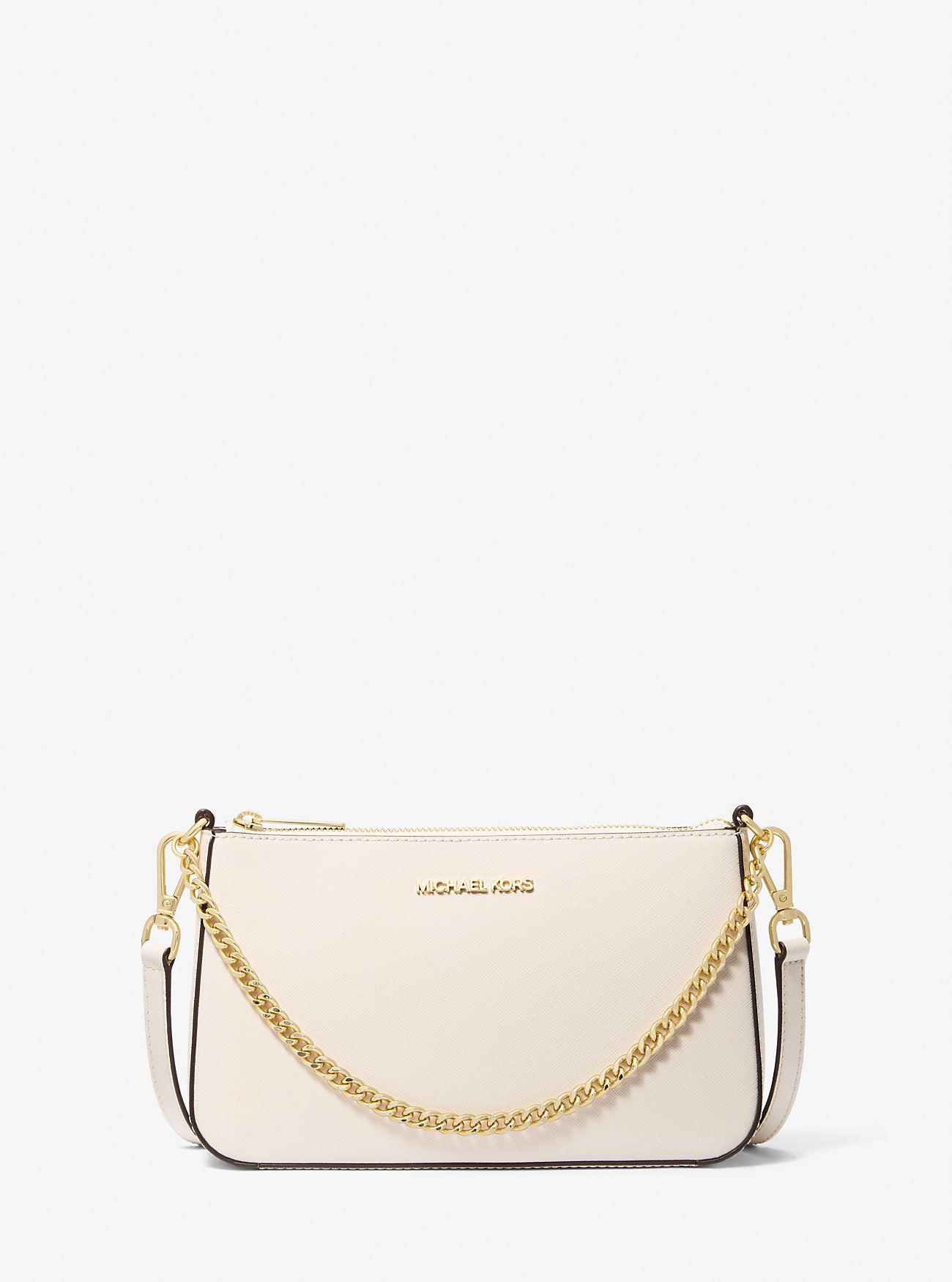 MICHAEL KORS Jet Set Narrow Crossbody Bag with Golden Chain In Optic White