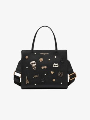 KARL LAGERFELD Maybelle Satchel with Golden Pins In Black