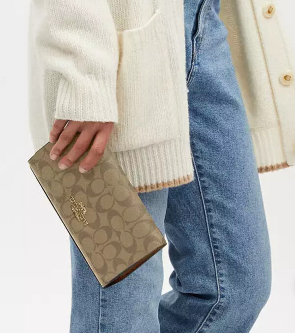 COACH Flap Clutch Crossbody In Signature Canvas Beige