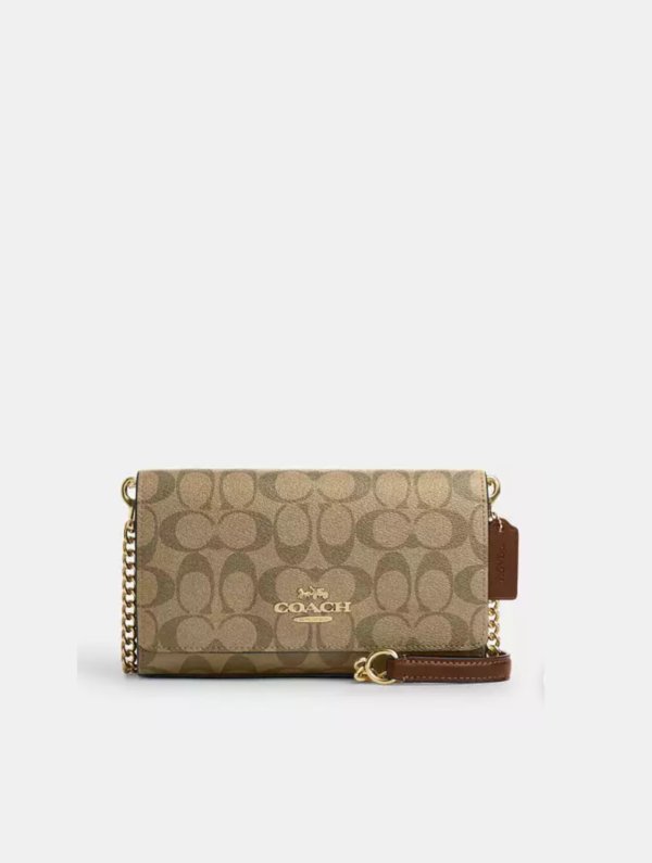 COACH Flap Clutch Crossbody In Signature Canvas Beige