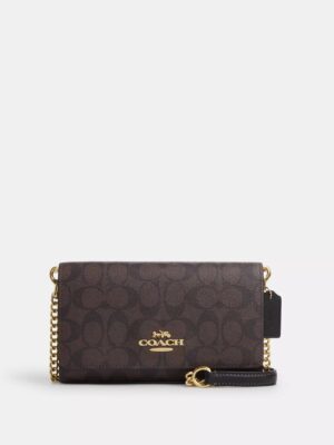 COACH Flap Clutch Crossbody in Signature Canvas brown