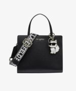 KARL LAGERFELD MAYBELLE SATCHEL BAG WITH CHOUPETTE CHARM in Black