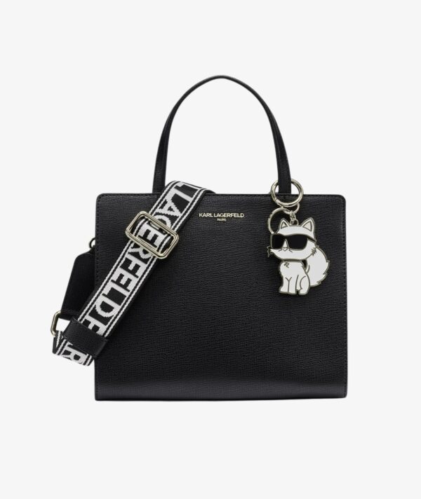 KARL LAGERFELD MAYBELLE SATCHEL BAG WITH CHOUPETTE CHARM in Black