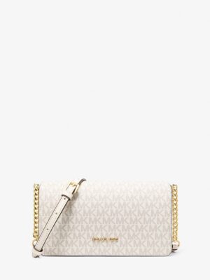 Michael Kors Jet Set Medium flap Signature Logo Crossbody Bag In Light Cream