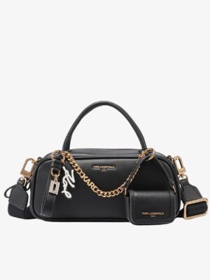 KARL LAGERFELD ZAYLIA SMALL SATCHEL WITH CHAIN & MINI BAG IN BLACK