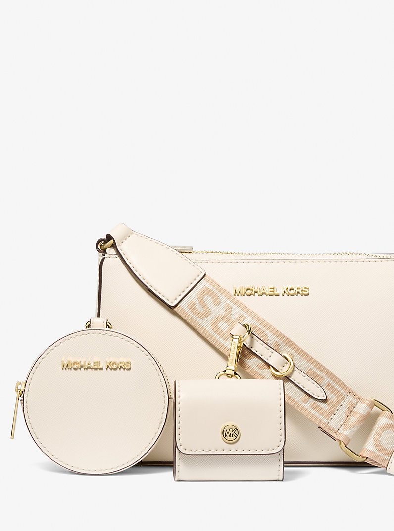 MICHAEL KORS Saffiano Leather Crossbody Bag with Case for Apple Airpods Pro IN Cream