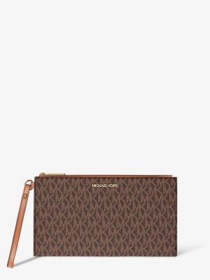Michael Kors Large Signature Logo Wristlet in Brown