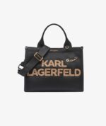 KARL LAGERFELD CHRSITINA MEDIUM KNIT TOTE  WITH CROSSBODY STRAP IN BLACK