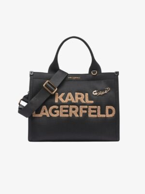 KARL LAGERFELD CHRSITINA MEDIUM KNIT TOTE  WITH CROSSBODY STRAP IN BLACK