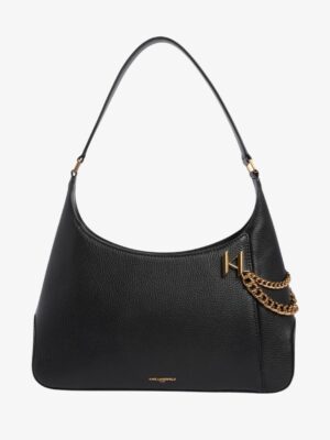 KARL LAGERFELD MEDIUM LEATHER SHOULDER BAG WITH GOLDEN CHARMS IN BLACK