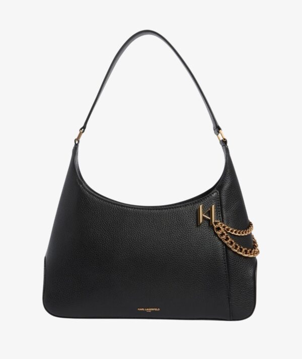 KARL LAGERFELD MEDIUM LEATHER SHOULDER BAG WITH GOLDEN CHARMS IN BLACK