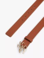 TOMMY HILFIGER Script Monogram Buckle Leather Belt in Cognac