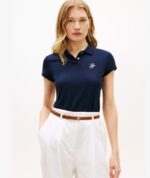 TOMMY HILFIGER Script Monogram Buckle Leather Belt in Cognac