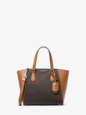 Michael Kors Taryn Small Leather & Signature Logo and Convertible Bag IN BROWN