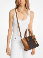 Michael Kors Taryn Small Leather & Signature Logo and Convertible Bag IN BROWN
