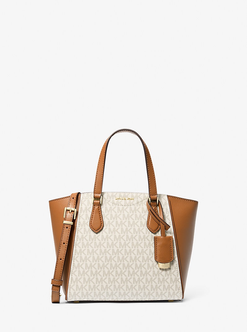 Michael Kors Taryn Small Leather & Signature Logo and Convertible Bag IN VANILLA