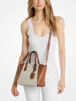 Michael Kors Taryn Small Leather & Signature Logo and Convertible Bag IN VANILLA