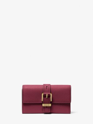 Michael Kors Nolita Medium Pebbled Leather Tri-Fold Wallet IN MULBERRY