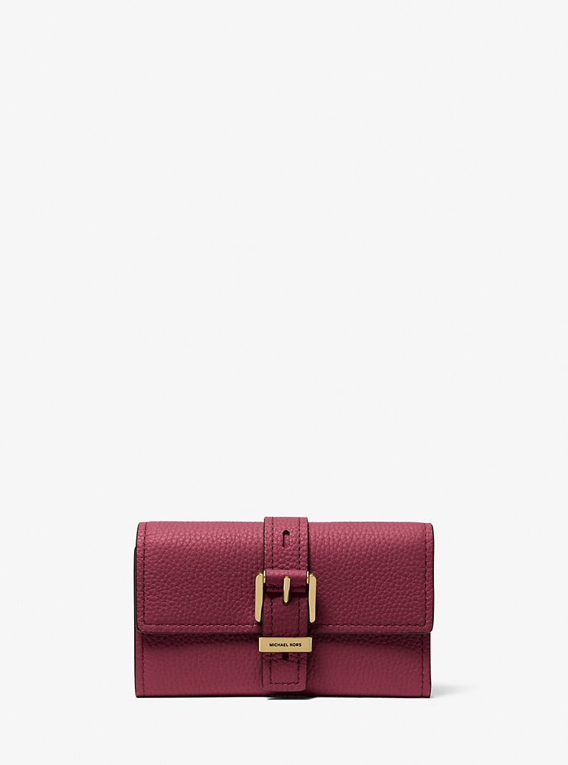 Michael Kors Nolita Medium Pebbled Leather Tri-Fold Wallet IN MULBERRY